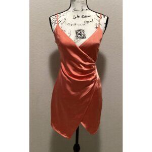 Forever 21 Coral Satin Wrap Dress With Spaghetti Straps Size S